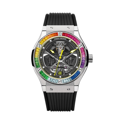 PINDU P6552 - rainbow bezel black strap front view packshot