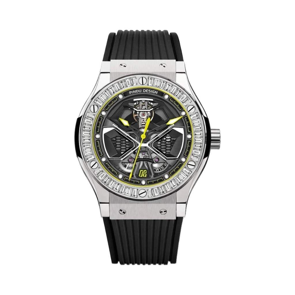 PINDU P6552 - crystal bezel black strap front view packshot