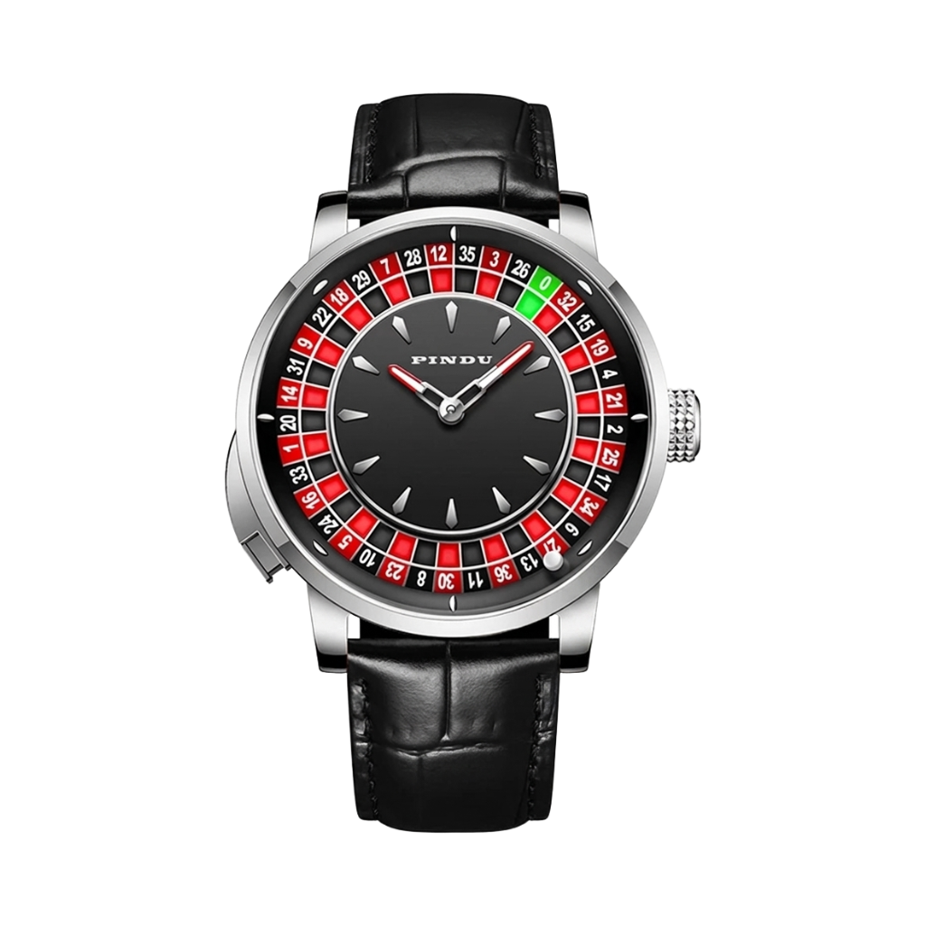 PINDU P6628 - silver case black dial front view packshot