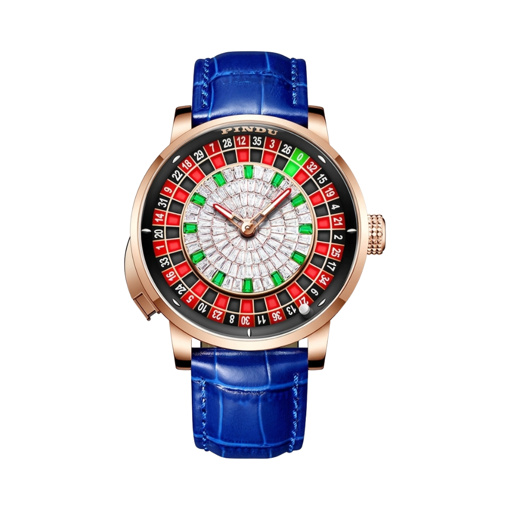 PINDU P6628 Blue Strap - Roulette Automatic Watch with Rotating Wheel