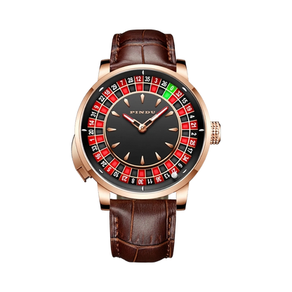 PINDU P6628 - black dial brown strap front view packshot