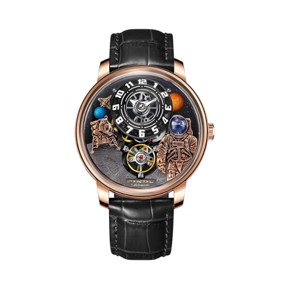 PINDU P6630 - rose gold black strap front view packshot
