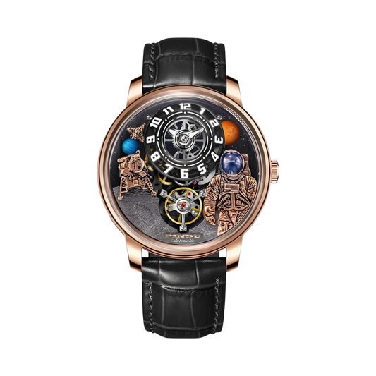 PINDU P6630 - rose gold black strap front view packshot
