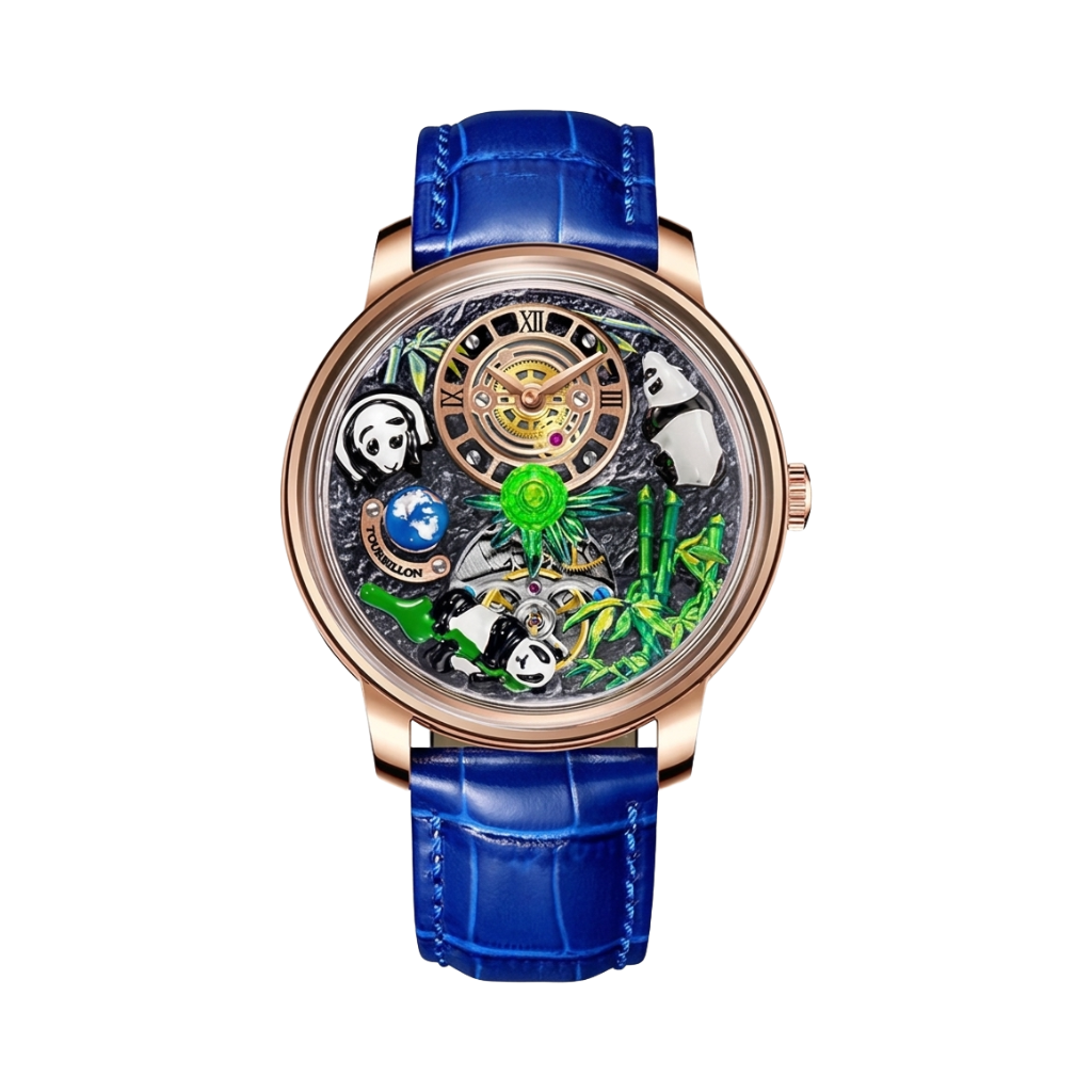 PINDU P6631 Blue Strap - Panda Paradise Automatic Watch with 3D Enameled Dial