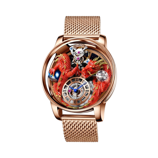 PINDU PD6622 - rose gold red dragon front view packshot