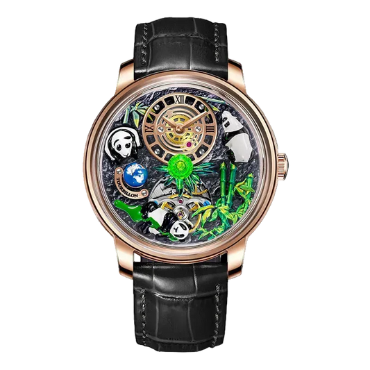 PINDU PD6631 - Automatic - black leather strap, stainless steel, elegant