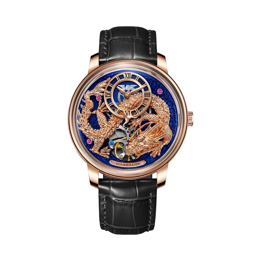 PINDU PD6632 Black & Brown Strap - Golden Dragon Automatic Watch with Sapphire Crystal