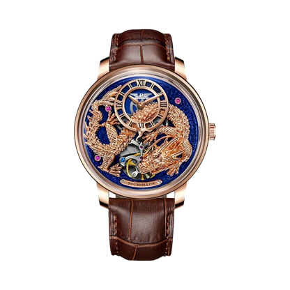 PINDU PD6632 - gold dragon brown strap front view packshot