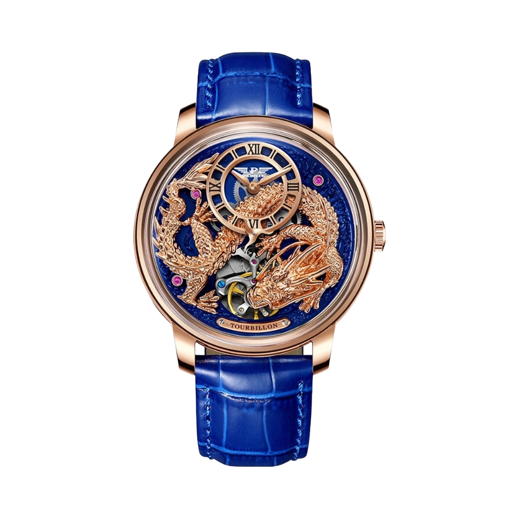 PINDU PD6632 Blue Strap - Golden Dragon Automatic Watch with Sapphire Crystal
