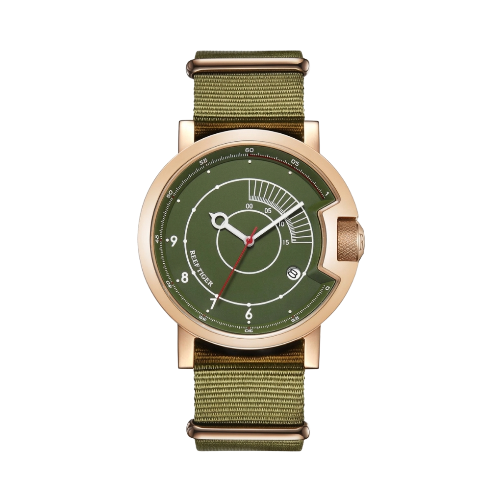 REEF TIGER RGA9035 - rose gold case green dial front view packshot