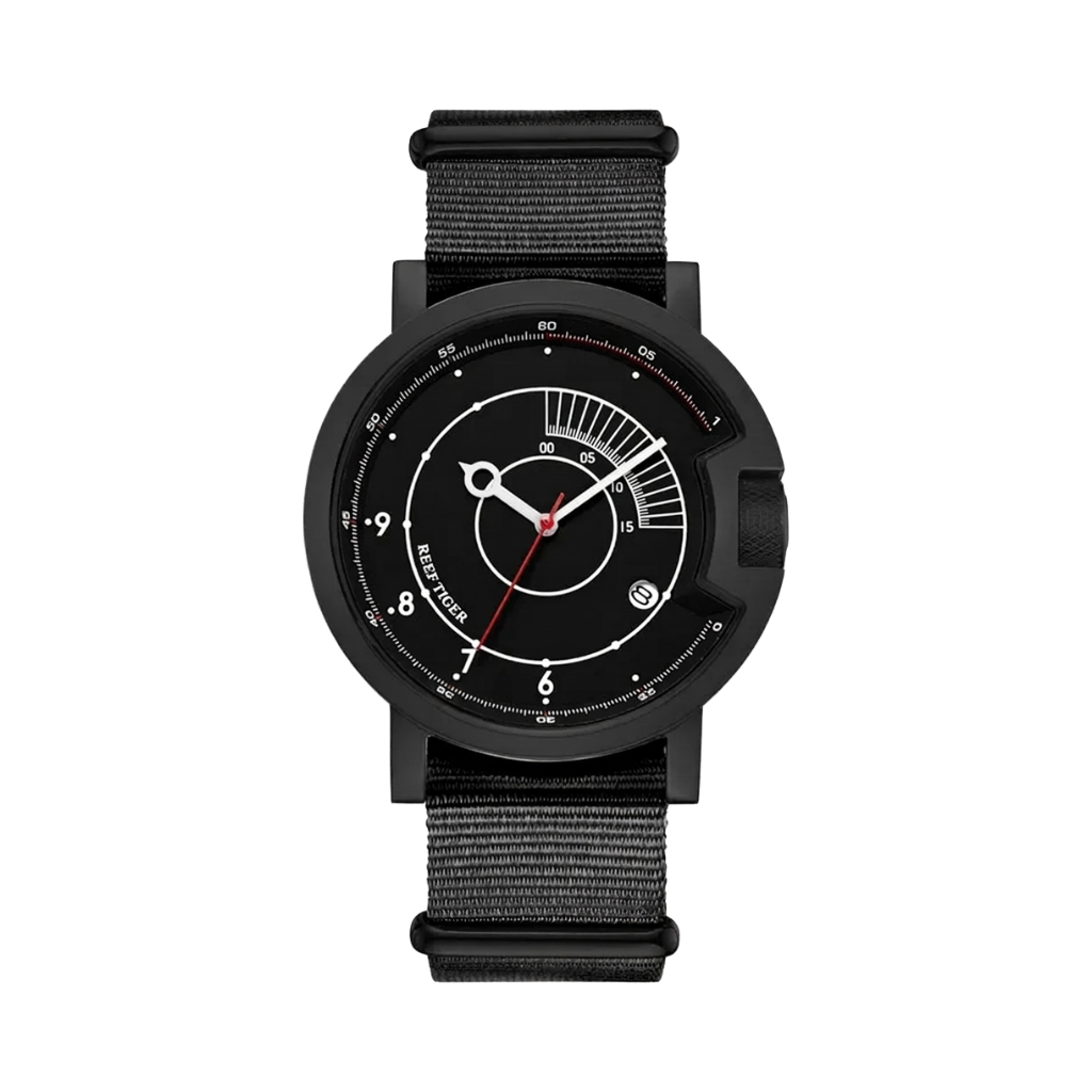 REEF TIGER RGA9035 - black case black dial front view packshot
