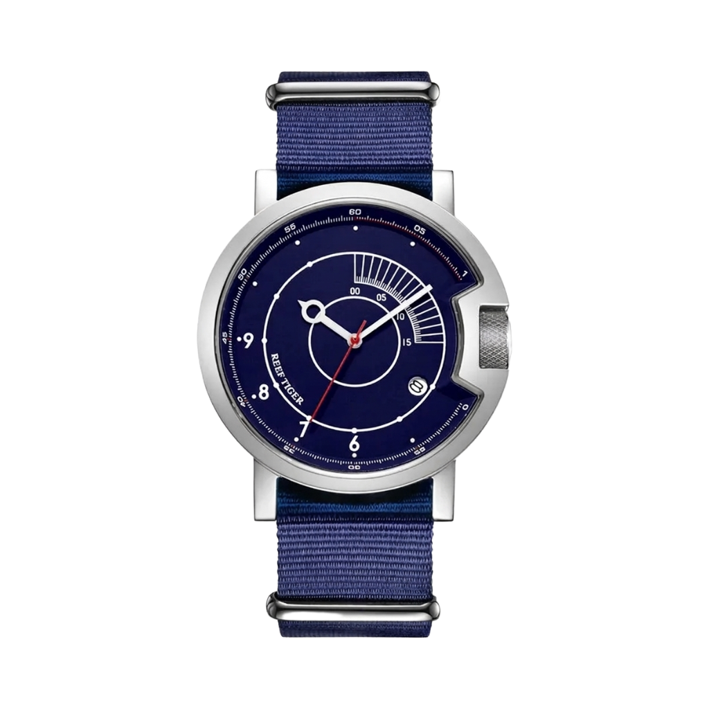 REEF TIGER RGA9035 - steel case blue dial front view packshot