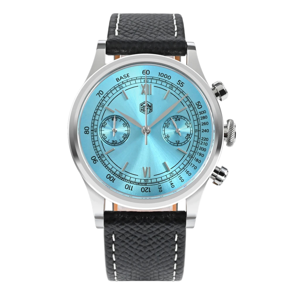 San Martin SN0101-G-JS-1 - Vintage Chronograph Automatic Watch Roman Dial - Black Bracelet Edition