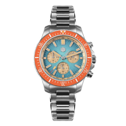 San Martin Chronograph Diver screw-down crown with hexagon San Martin logo.