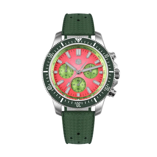 San Martin Chronograph Diver gradient dial with luminous markers on FKM rubber strap.