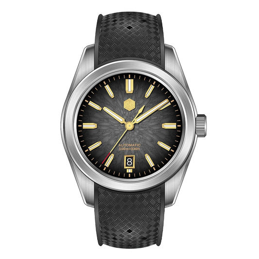 San Martin Dragon Scale Dial men’s luxury watch with Miyota 9015 movement in display setup.