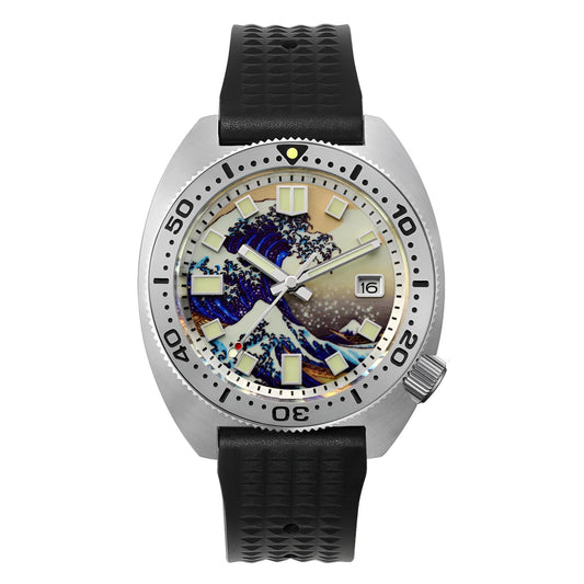 San Martin Kanagawa Turtle diver watch with waffle rubber strap for sport and diving use.