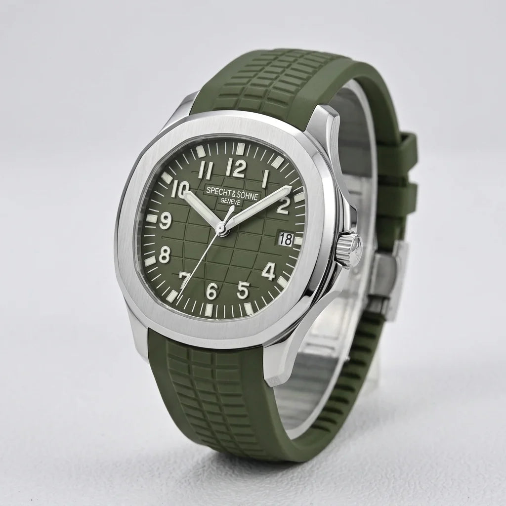 Specht & Söhne SP0008 - A - stainless steel, olive green dial, rubber strap