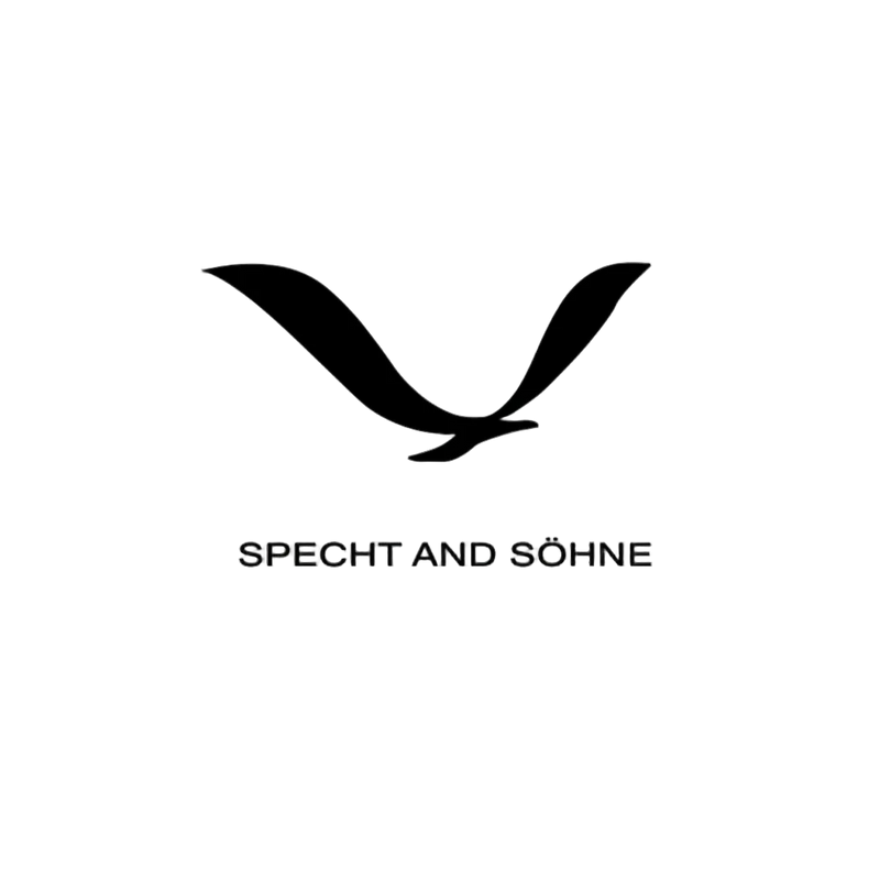 Black logo of a bird in flight with 'Specht and Söhne' text on a white background