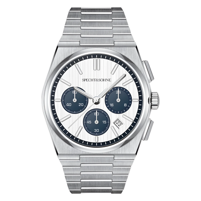 Specht & Söhne SP0005 - M - front, white dial, blue subdials
