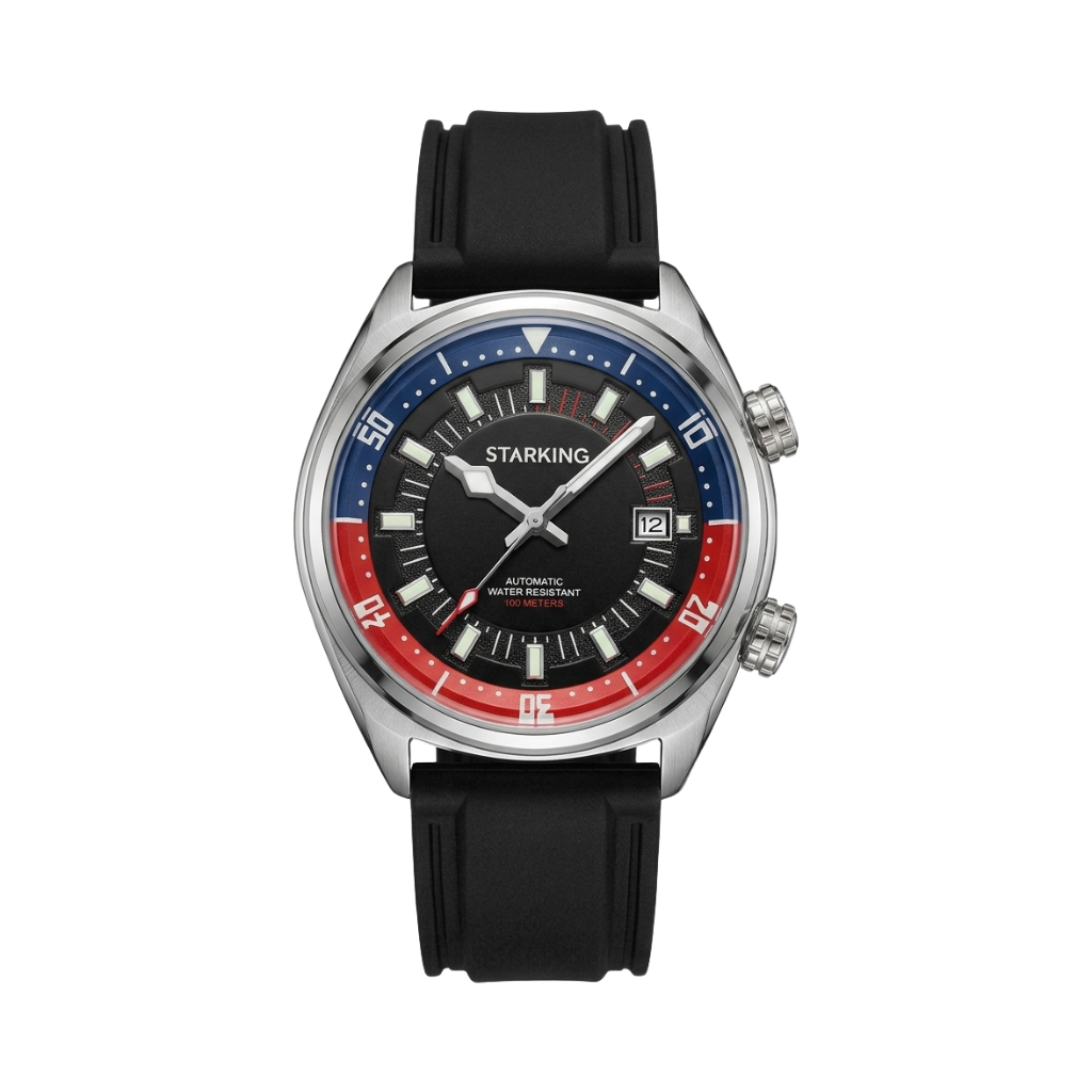 STARKING AM0603 - black dial blue & red bezel front view packshot
