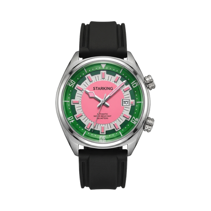 STARKING AM0603 - pink dial green bezel front view packshot