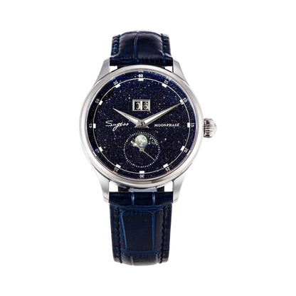 SUGESS 401B - blue leather strap front view packshot