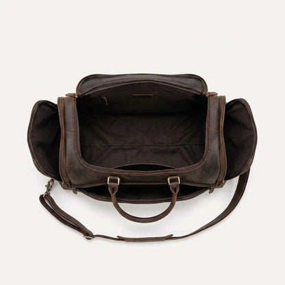 Men's Leather Travel Duffle Bag — Crazy Horse - empty interior compartments view