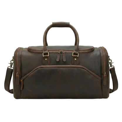 Men's Leather Travel Duffle Bag — Crazy Horse - front view studio shot