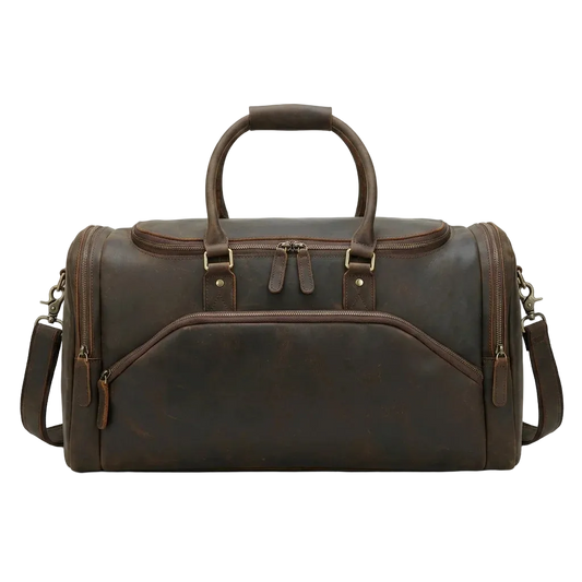 Men's Leather Travel Duffle Bag — Crazy Horse - front view studio shot