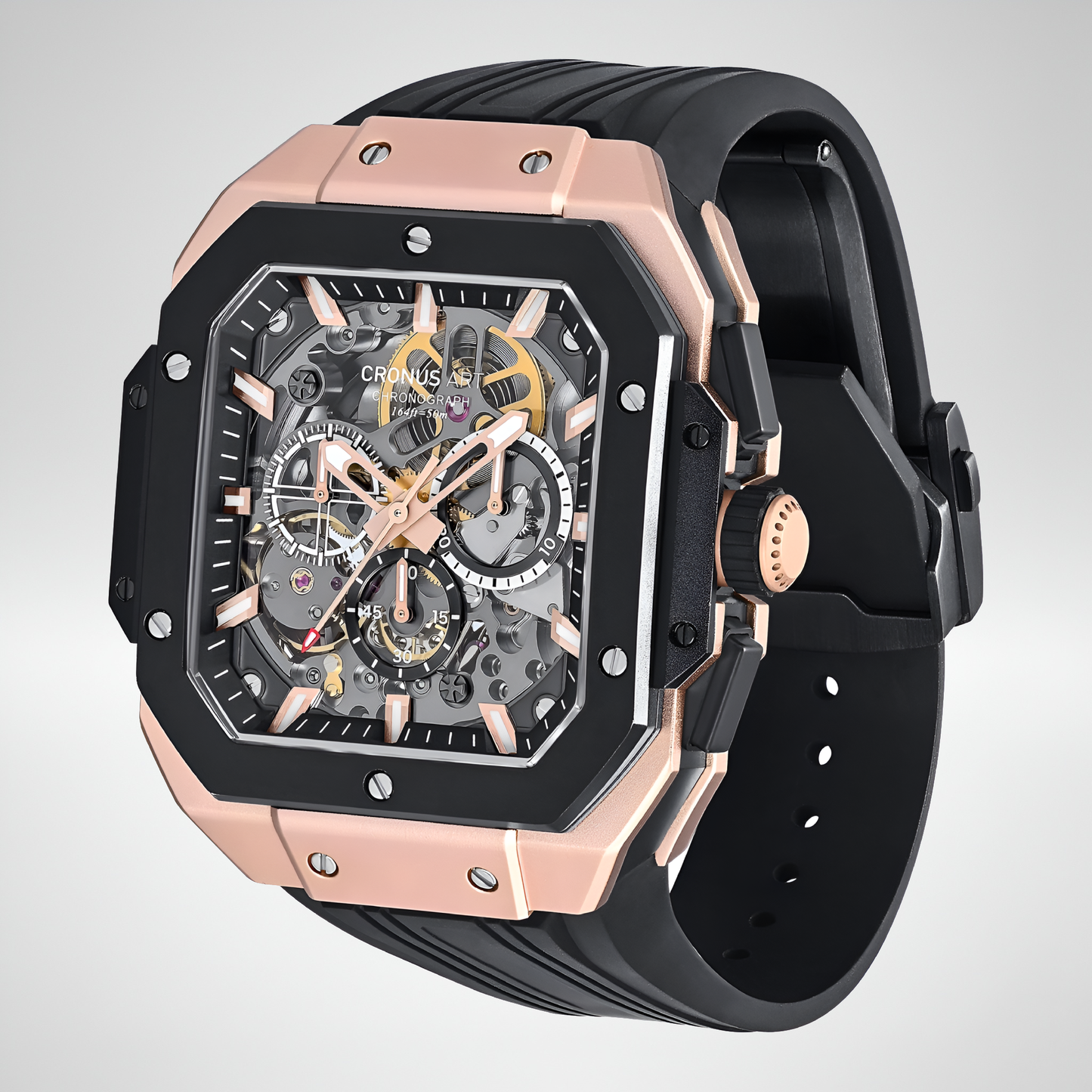 CRONUSART CM025-006 – Men’s Automatic Chronograph Watch Square Carbon Steel Case breitvacher