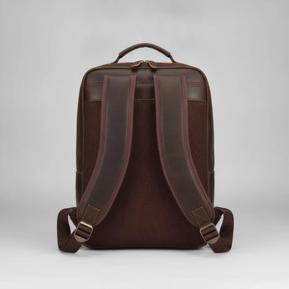Vintage Leather Laptop Backpack — back panel with padded shoulder straps