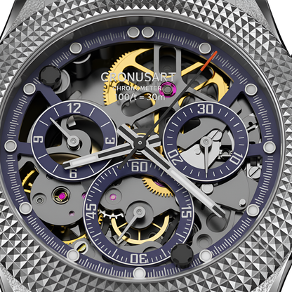 CRONUSART CM015-001 - Men - watch face, skeleton movement