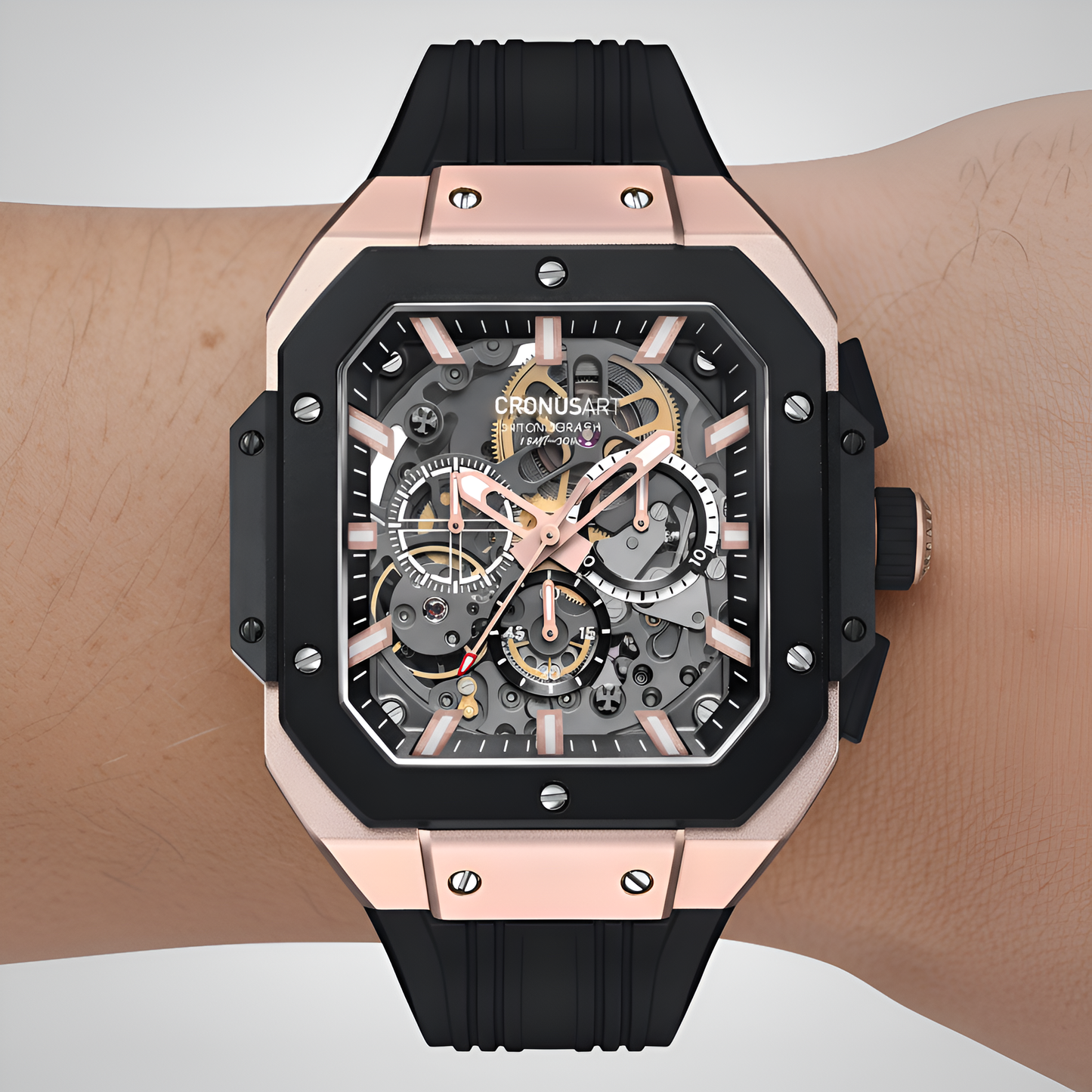 CRONUSART CM025-006 – Men’s Automatic Chronograph Watch Square Carbon Steel Case breitvacher