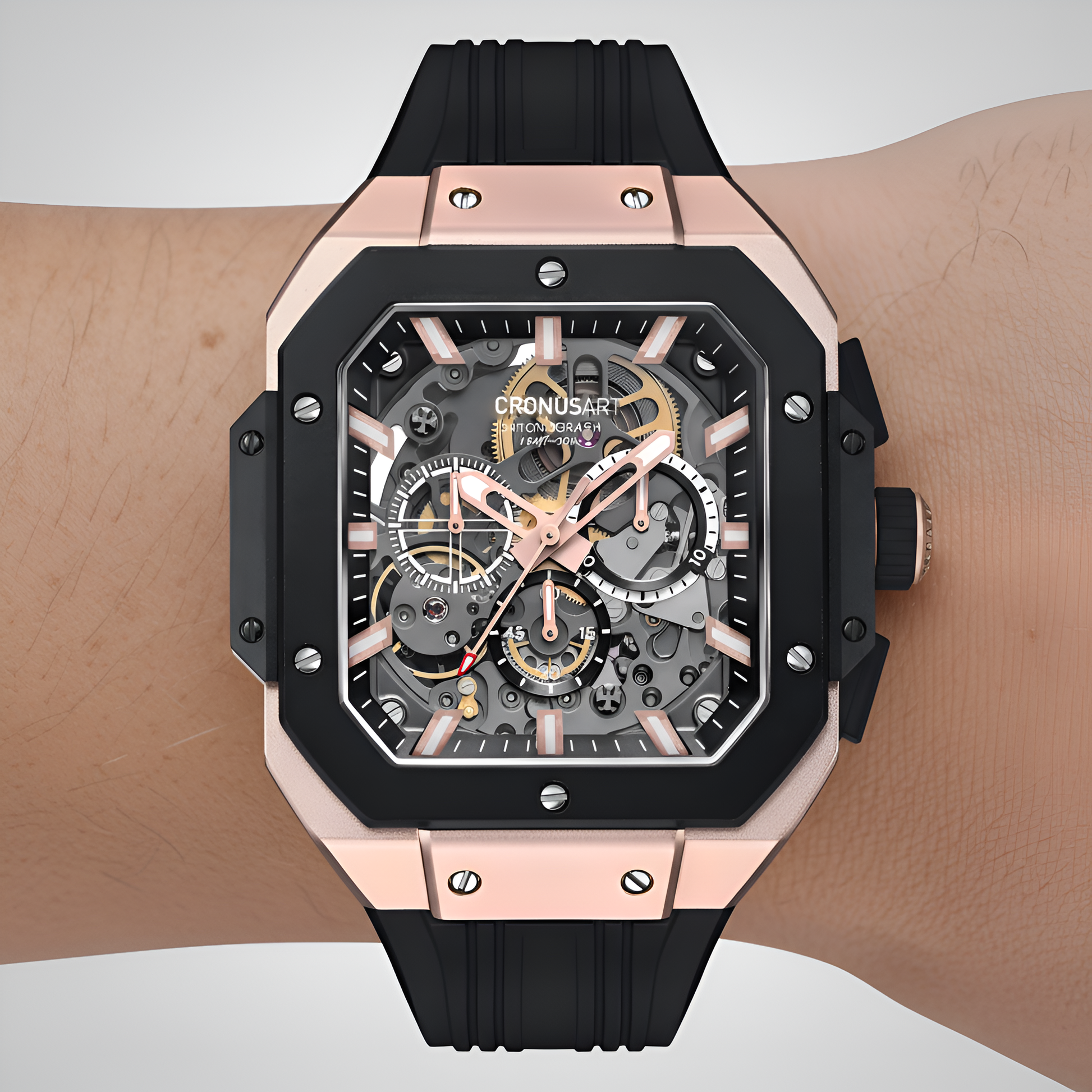 CRONUSART CM025-006 – Men’s Automatic Chronograph Watch Square Carbon Steel Case breitvacher