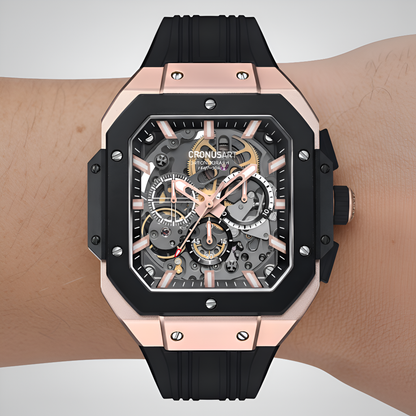 CRONUSART CM025-006 – Men’s Automatic Chronograph Watch Square Carbon Steel Case breitvacher